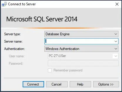 تصویر پنجره ورود به sql server