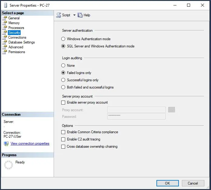 تنظیم Security در سرور SQL Server